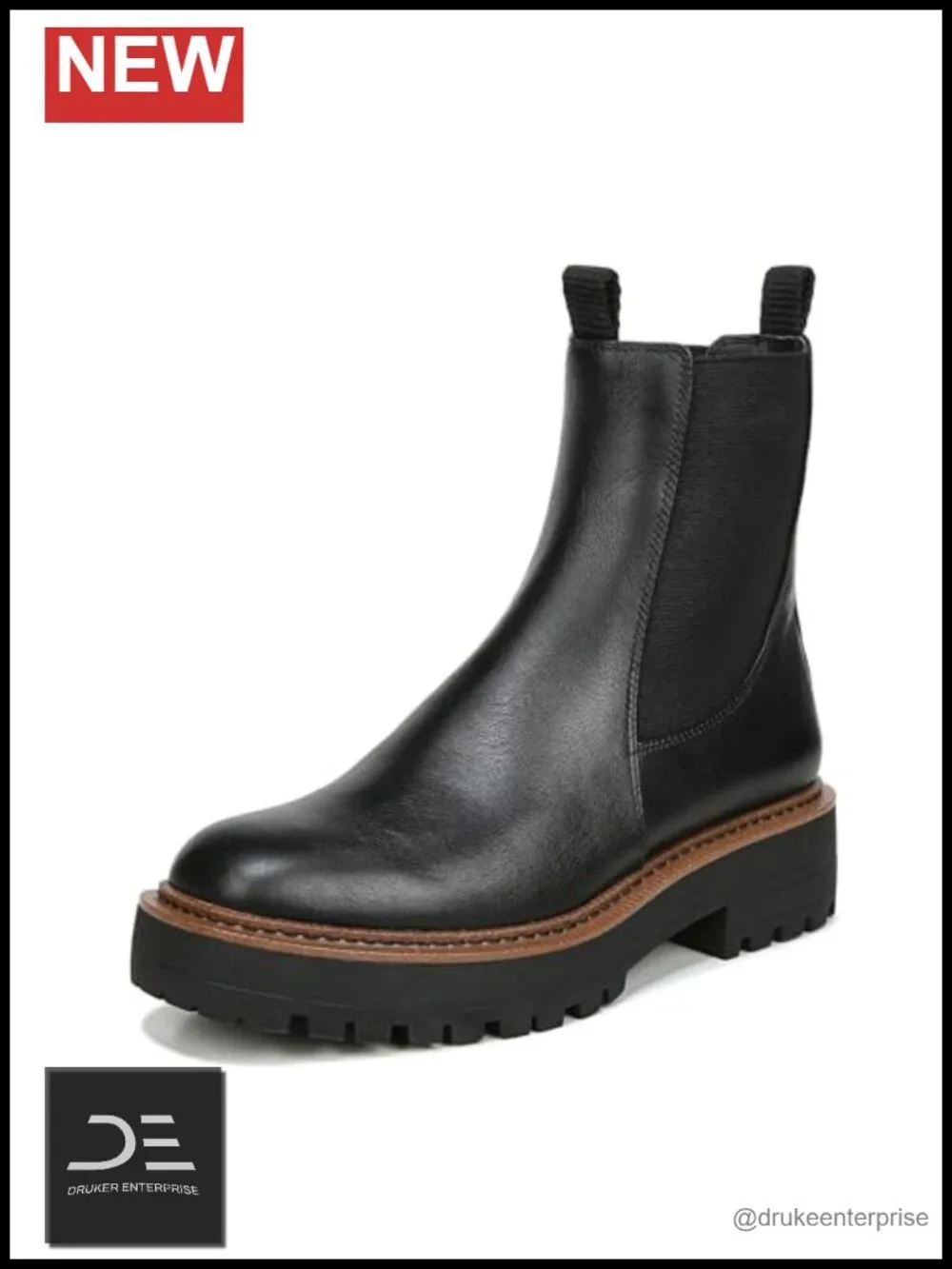 Women's Waterproof Lug Sole Chelsea Ankle Bootie, Block Heel, Round Toe